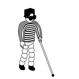 Illustration of a person with sunglasses on walking with a white cane.