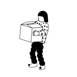 Illustration of a person struggling to hold a large cardboard box.