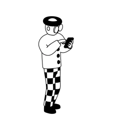 Illustration of a person with glasses standing while interacting with their phone.