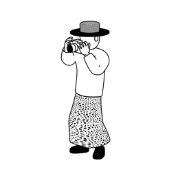 Illustration of a person with a hat looking through the viewfinder of a camera.