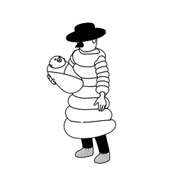 Illustration of  a person standing while holding a baby.