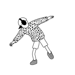 Illustration of a person with headphones on dancing.