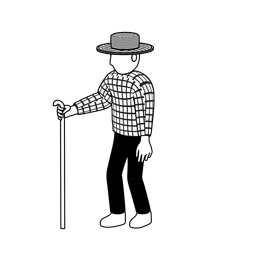 Illustration of a person with a hat walking with a cane.